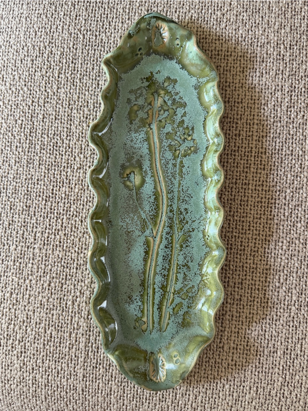 11” Signed Botanical Artisan Pottery Platter